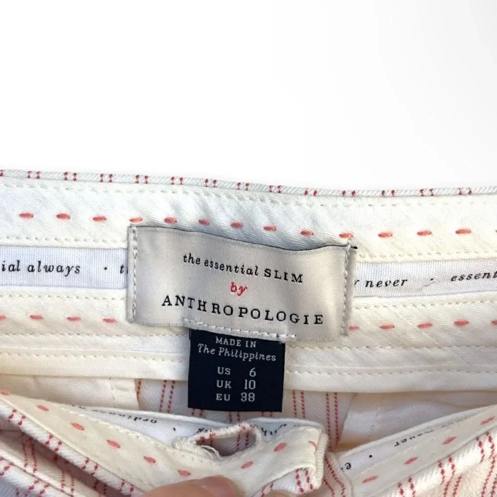 ANTHRO | Essential Slim Pinstripe Pants (White/Red Size 6) - Picture 3 of 8